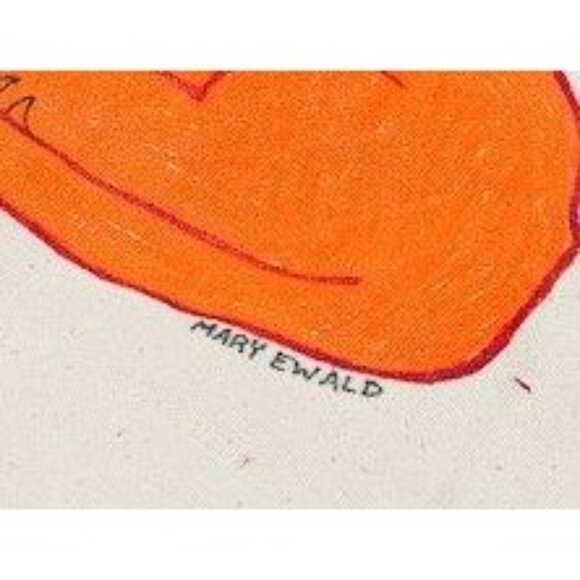 Vtg 1970's Detroit Artist Mary Ewald Hand Painted Cat Canvas Tote Bag Signed - Picture 3 of 4